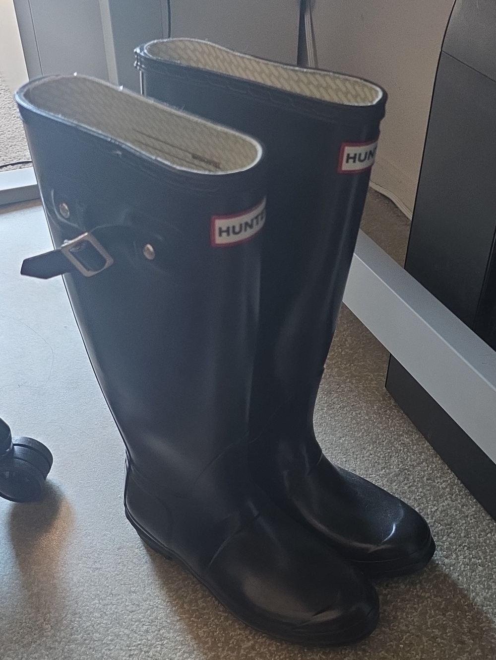 Hunter Black Gloss Tall Rain Boots with Calf Buckle